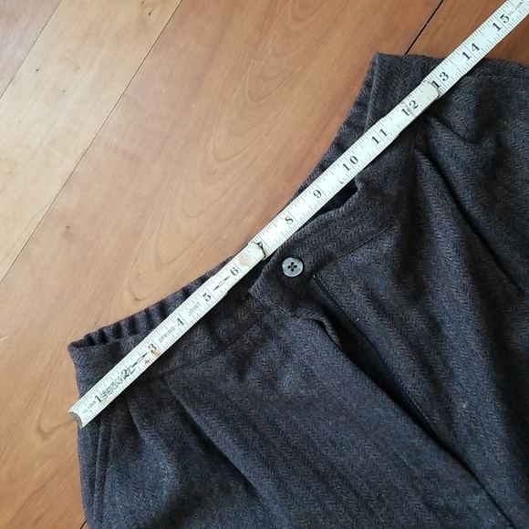 Vintage GREGOR 100% Wool Trousers High Rise Chocolate Herringbone 10 - Picture 4 of 6